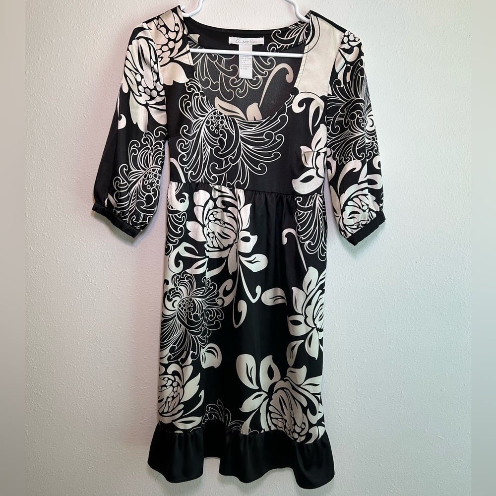 Charlotte Russe Babydoll Dress Size M 60s Inspired Y2K Satin Black Ivory